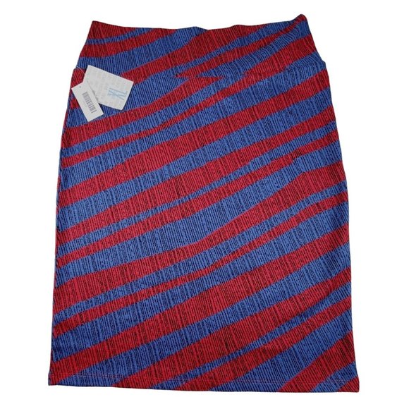 LuLa Roe Women's Blue and Red Striped Straight Skirt size XL  NWT... JH1273 - Picture 1 of 4
